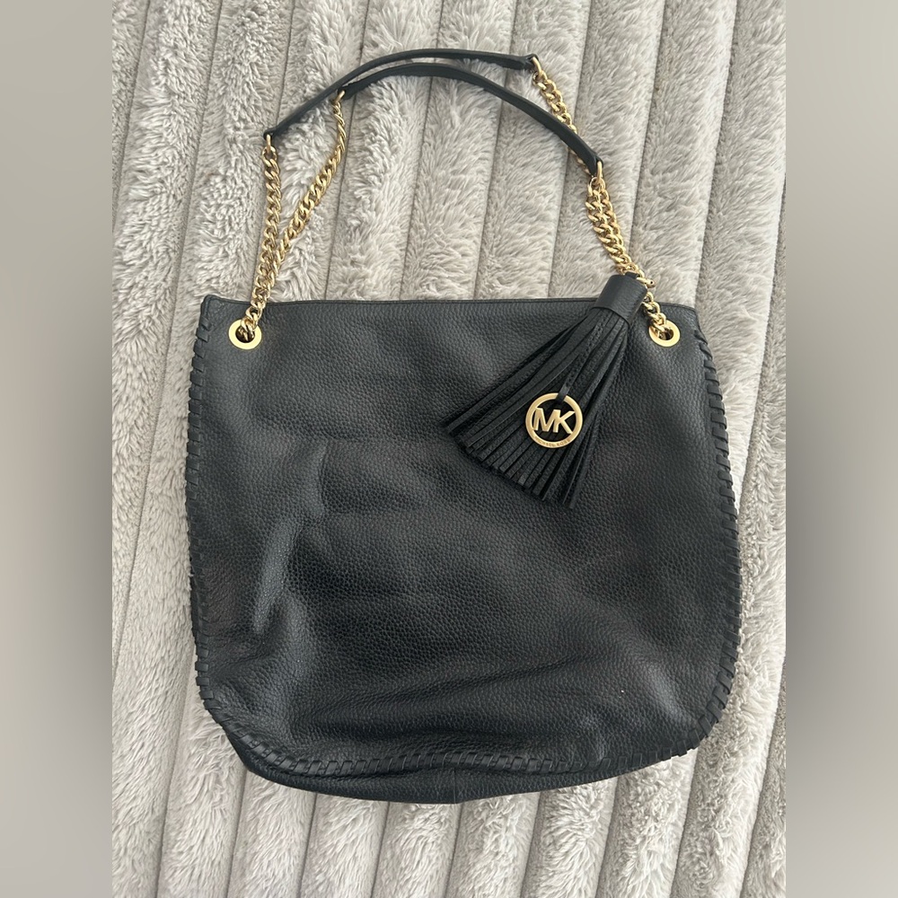 Michael Kors black leather bag with tassel